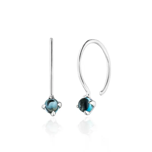 Leaf Jewelry Ohrringe Cabochon, Blaue Topas, 14 K Weißgold Rabatt