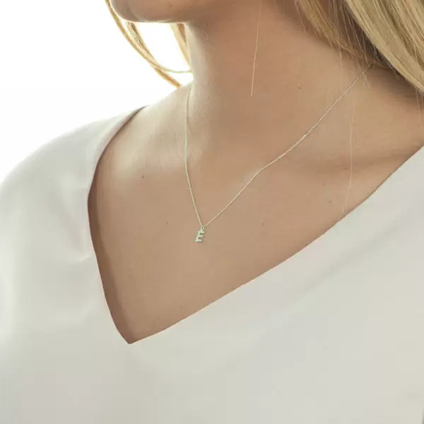 Leaf Jewelry Halskette Letter "E", 14 K Weißgold mit Diamanten Flash Sale