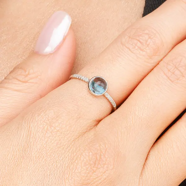 Leaf Jewelry Ring Blue Topas mit Diamanten, 14K Weißgold Online Shopping