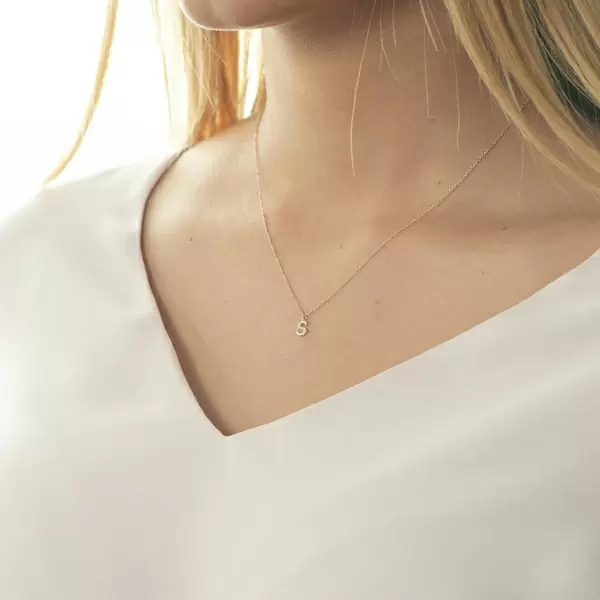 Leaf Jewelry Halskette Letter "S", 14 K Rosegold mit Diamanten Saisonschlussverkauf