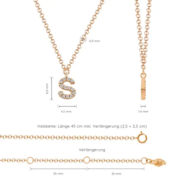 Leaf Jewelry Halskette Letter "S", 14 K Rosegold mit Diamanten Saisonschlussverkauf
