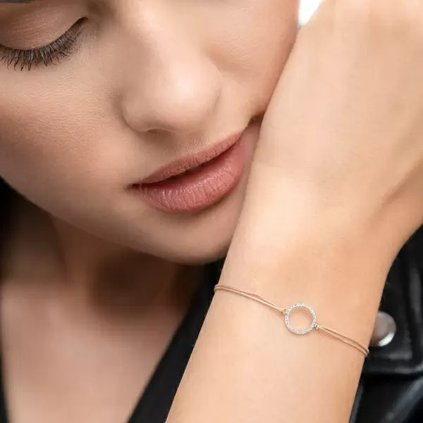Leaf Jewelry Glücksbändchen Circle mit Diamanten, 18 K Weißgold, Beige Black Friday