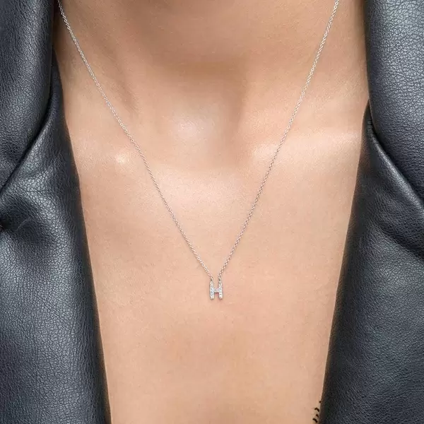Leaf Jewelry Halskette Letter "H", 14 K Weißgold mit Diamanten Osterangebot