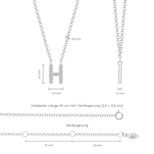 Leaf Jewelry Halskette Letter "H", 14 K Weißgold mit Diamanten Osterangebot