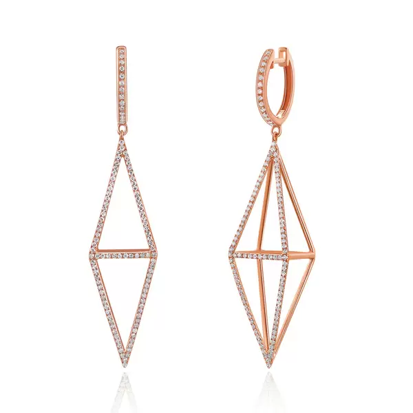 Leaf Jewelry Ohrringe Trapez mit Diamanten, 18 K Rosegold Lagerräumung