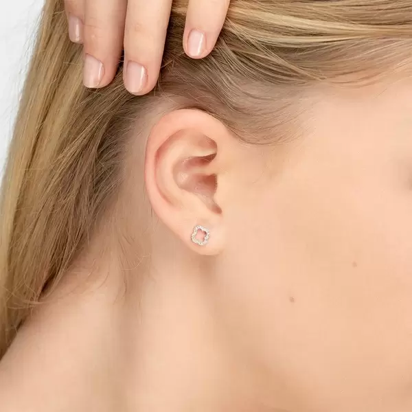 Leaf Jewelry Ohrstecker Clover mit Diamanten, 18 K Weissgold Zeitlich begrenztes Angebot