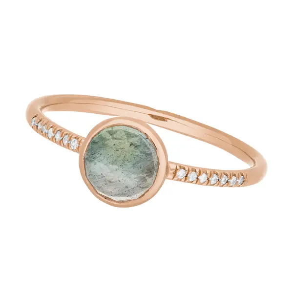 Leaf Jewelry Ring Labradorit mit Diamanten, 14K Rosegold Blitzangebot