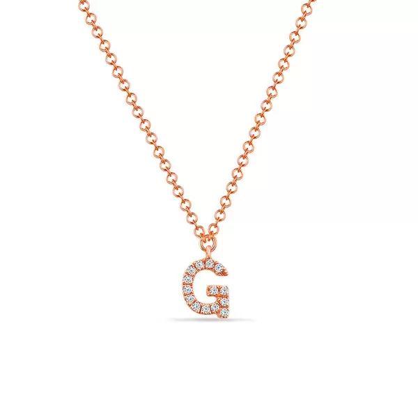 Leaf Jewelry Halskette Letter "G", 14 K Rosegold mit Diamanten Riesige Ersparnisse