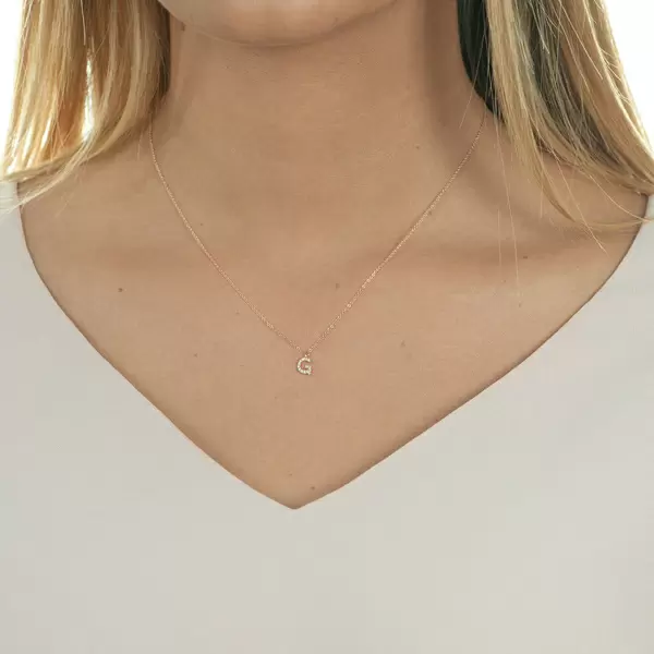 Leaf Jewelry Halskette Letter "G", 14 K Rosegold mit Diamanten Riesige Ersparnisse