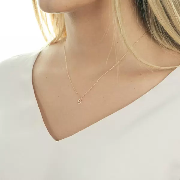 Leaf Jewelry Halskette Letter "G", 14 K Rosegold mit Diamanten Riesige Ersparnisse