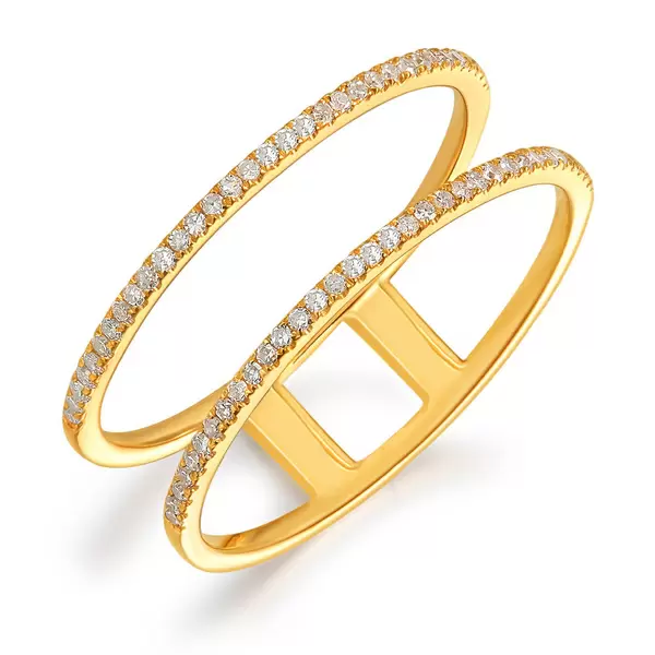 Leaf Jewelry Ring Double mit Diamanten, 18 K Gelbgold Begrenzte Freigabe