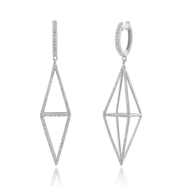 Leaf Jewelry Ohrringe Trapez mit Diamanten, 18 K Weißgold Letzte 3 Tage
