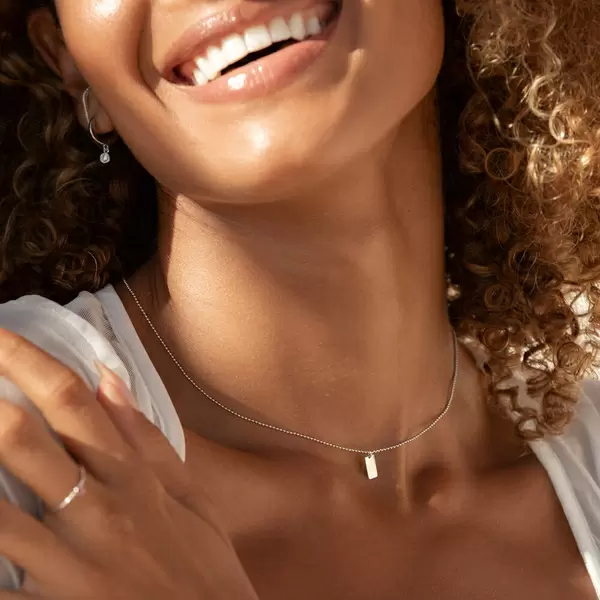 Leaf Jewelry Halskette Tiny Dog Tag, 14 K Weißgold Neueste Stile