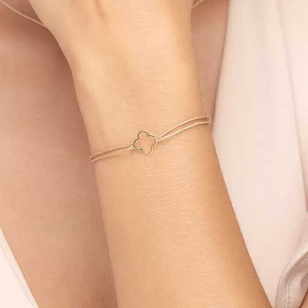 Leaf Jewelry Glücksbändchen GENTLE CLOVER, 14 K Gelbgold, Beige Letzte 2 Tage