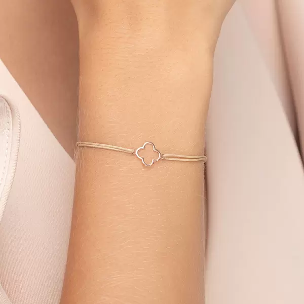 Leaf Jewelry Glücksbändchen GENTLE CLOVER, 14 K Rosegold, Beige Zeitbegrenzte Promotion