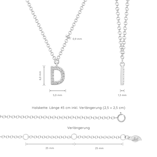 Leaf Jewelry Halskette Letter "D", 14 K Weißgold mit Diamanten Bis zu 60% Rabatt