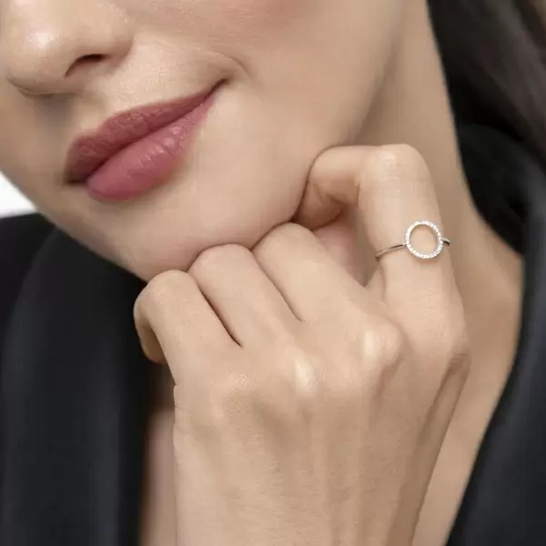 Leaf Jewelry Ring Circle mit Diamanten, 18 K Weißgold Nur noch ein Tag übrig