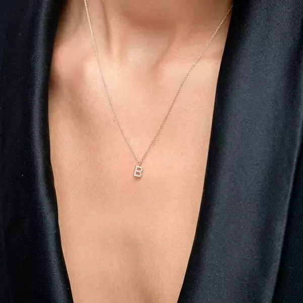 Leaf Jewelry Halskette Letter "B", 14 K Rosegold mit Diamanten Super Rabatt