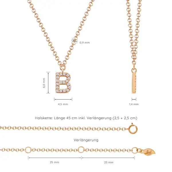 Leaf Jewelry Halskette Letter "B", 14 K Rosegold mit Diamanten Super Rabatt