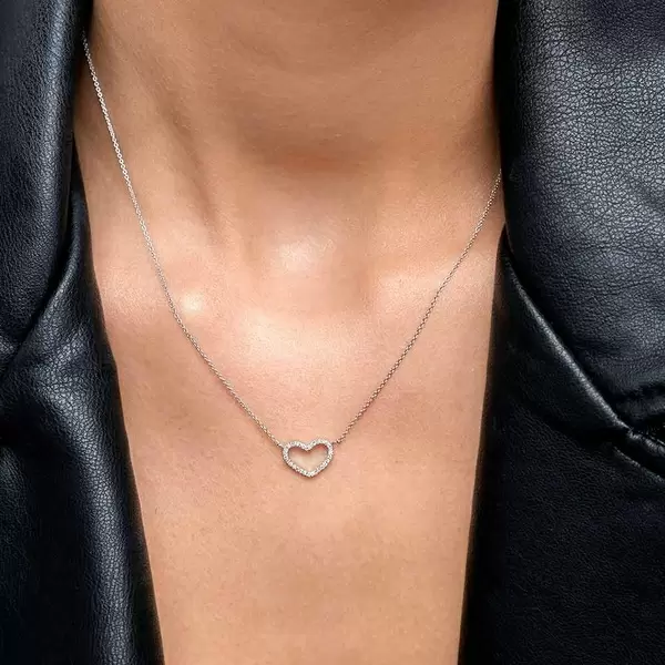 Leaf Jewelry Halskette Heart mit Diamanten, 18 K Weissgold Speichern exportieren