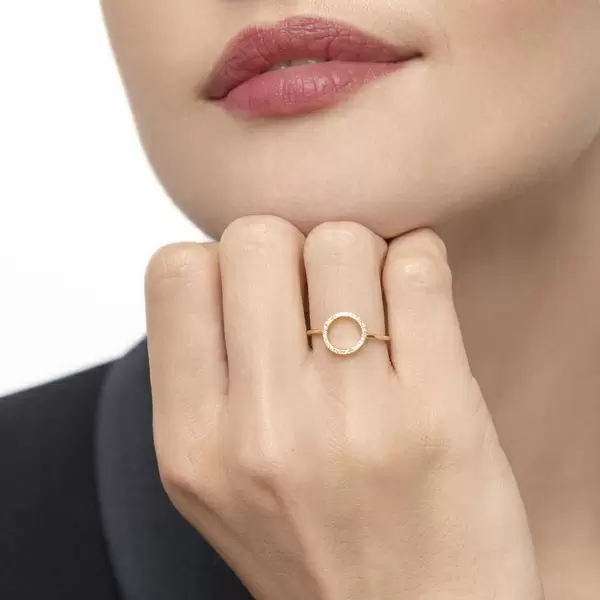 Leaf Jewelry Ring Circle mit Diamanten, 18 K Gelbgold zollfrei