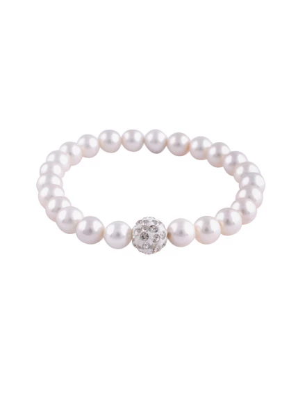 Leslii Armband Glitzer Perlen-Armband Muschelkern-Perlen Strass-Kugel dehnbar Weiß Schlussverkauf