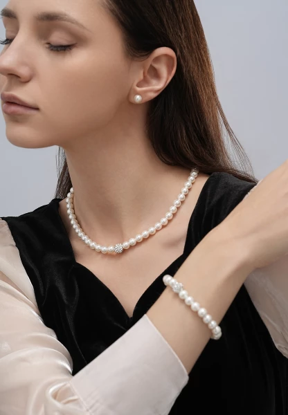 Leslii Armband Glitzer Perlen-Armband Muschelkern-Perlen Strass-Kugel dehnbar Weiß Schlussverkauf