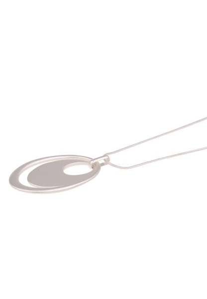 Leslii Lange Kette Oval-Anhänger Matt Silber Sonderangebot der Fabrik