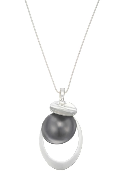 Leslii Lange Halskette Matt Oval Silber Schwarz Kostenloser Versand international