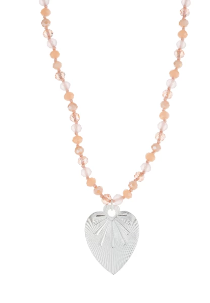 Leslii Lange Kette Herz Glasperlen Edelstahl Silber Beige Online