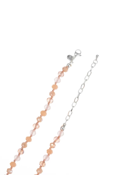 Leslii Lange Kette Herz Glasperlen Edelstahl Silber Beige Online