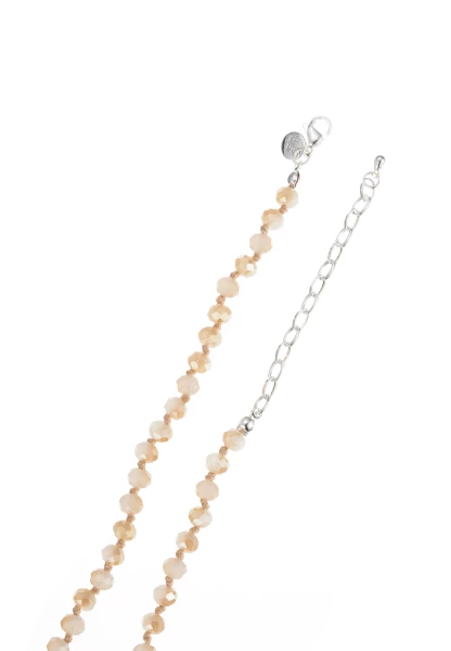 Leslii Lange Kette Tassel Glasperlen Edelstahl Silber Beige Outlet
