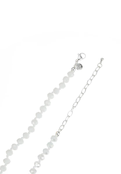 Leslii Lange Kette Herz Glasperlen Edelstahl Silber Weiß Auslauf