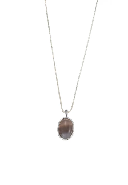 Leslii Kurze Kette Oval Stein Silber Khaki im Angebot
