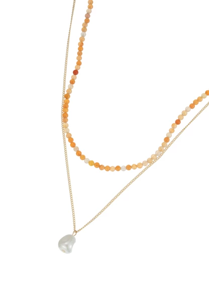 Leslii Kurze Halskette Stein Kugeln Layering Gold Orange Saisonschlussverkauf