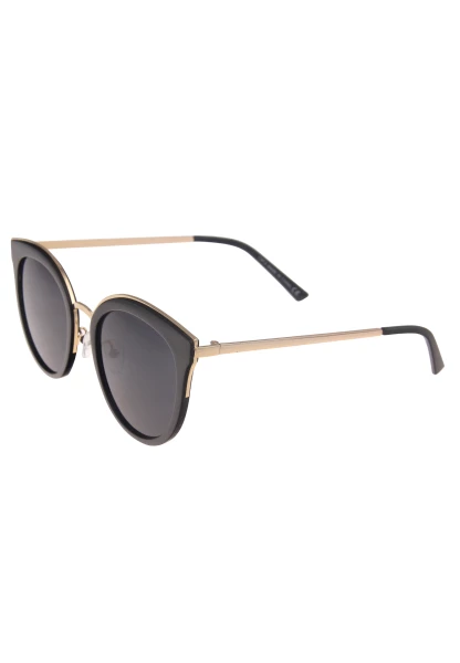Leslii Sonnenbrille Damen Cateye schwarze Sonnenbrille Designerbrille Sunglasses Metall Schwarz Gold Nur noch ein Tag übrig