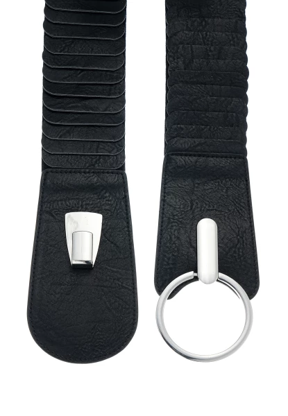 Leslii breiter Stretch-Gürtel Ringschließe | Schwarz Kostenloser Versand