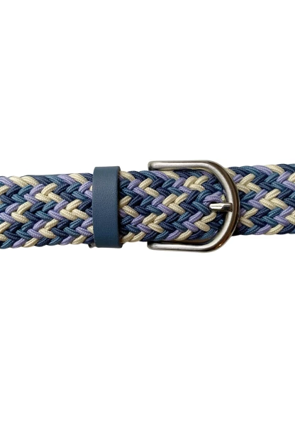 -50% SALE! Leslii Flechtgürtel Stretch mit Leder Applikation in Blau Creme Muttertagsangebot