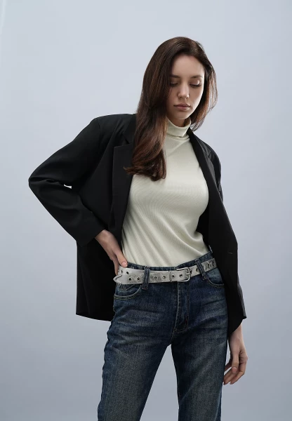 Leslii Gürtel mit Nieten Damen Ösen Kunst-Leder 2,8cm Breite in Silber Metallic Jubiläumsangebot
