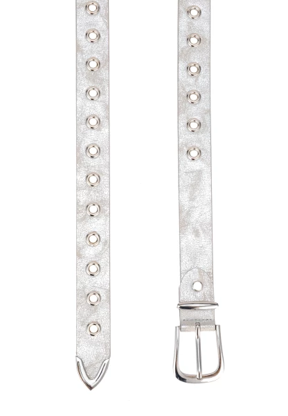 Leslii Gürtel mit Nieten Damen Ösen Kunst-Leder 2,8cm Breite in Silber Metallic Jubiläumsangebot