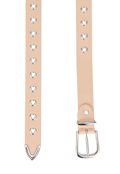 Leslii Gürtel mit Nieten Damen Ösen Kunst-Leder 2,8cm Breite in Creme Beige Zeitlich begrenztes Angebot