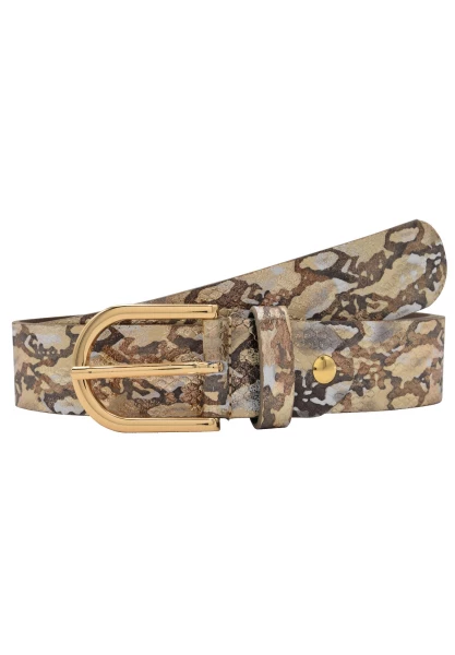Leslii Premium Gürtel Snake Print Metallic echter Leder-Gürtel Nappaleder Breite 3,5cm in Braun Gold Letzter Tag