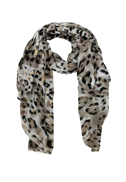 Leslii Schal Leo Muster in Beige Schwarz Schlussverkauf