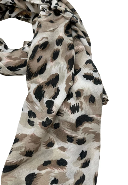 Leslii Schal Leo Muster in Beige Schwarz Schlussverkauf