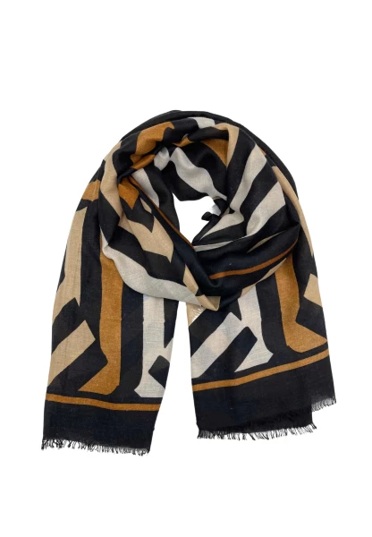 Leslii Schal Streifen-Muster Beige Schwarz Limitierter Zeitrabatt