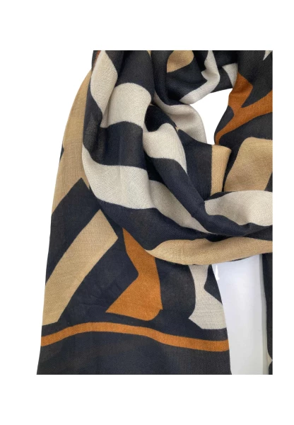 Leslii Schal Streifen-Muster Beige Schwarz Limitierter Zeitrabatt