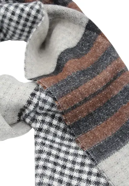 -50% SALE Leslii Schal Muster-Mix gemusterter Schal Streifen-Muster Fransen-Schal kariert Braun Bis zu 65% Rabatt