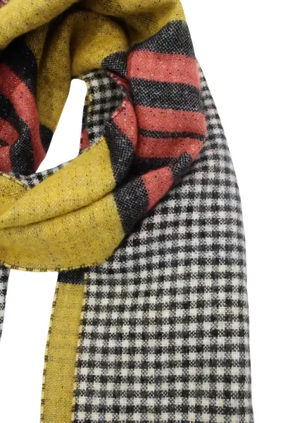 -50% SALE Leslii Schal Muster-Mix gemusterter Streifen-Muster Fransen-Schal kariert in Orange Nur für heute