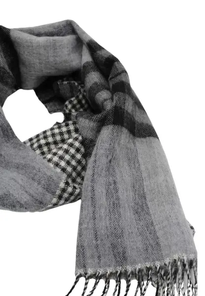 -50% SALE Leslii Schal Muster-Mix gemusterter Streifen-Muster Fransen-Schal kariert in Schwarz Sonderangebot der Fabrik