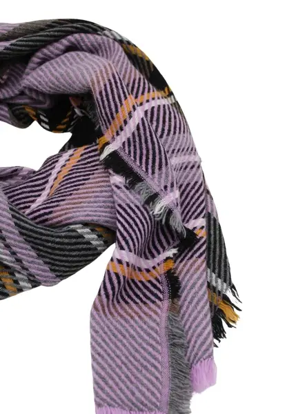 -50% SALE Leslii Schal Streifen-Muster lilafarbener Schal Fransen-Schal gemustert in Lila Schwarz Speichern exportieren